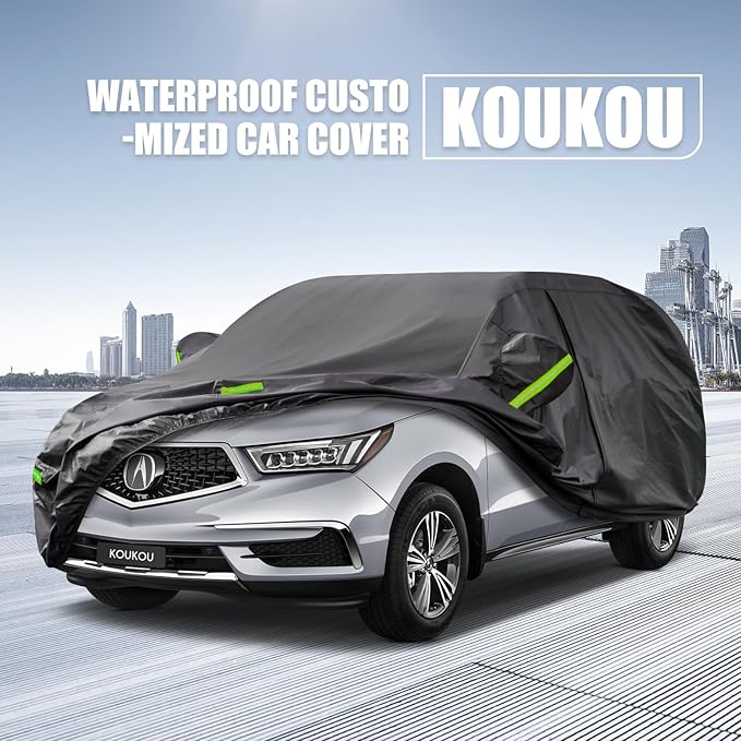KouKou Waterproof SUV Car Cover Suitable for Acura MDX from 2001 to 2025, 7 Layers Windproof All Weather Waterproof Outdoor Cover Sun Rain UV Dust Snow Protection. Black