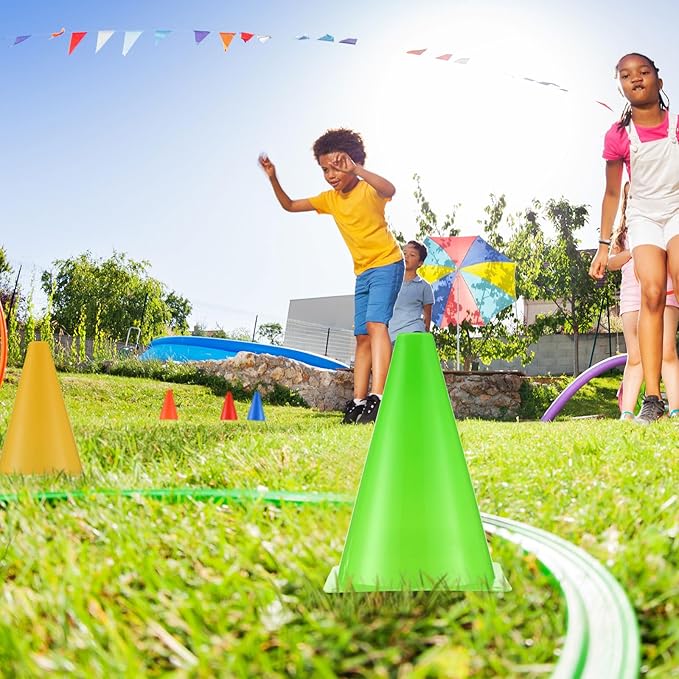 Leelosp 48 Pack 7" or 9" Plastic Traffic Cones Agility Field Marker Soccer/Safety/Sports/Training Cones for Skating Basketball Football Practice Drills Themed Party Decorations