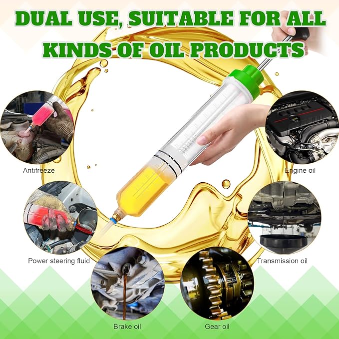 Lothee 2 Pack 500cc Automotive Fluid Extractor Pump Oil Extractor Hand Syringe Pump with Hose Manual Suction Vacuum Fuel Car Transfer for Power Steering, Hydraulic Fluid (Green)