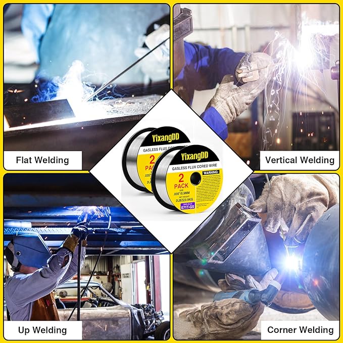 2-Pack 0.035" Flux Core Welding Wire, E71T-GS Low Splatter Gasless Mild Carbon Steel Mig Welding Wire, Compatible With Most Welder, 2-Pound Each