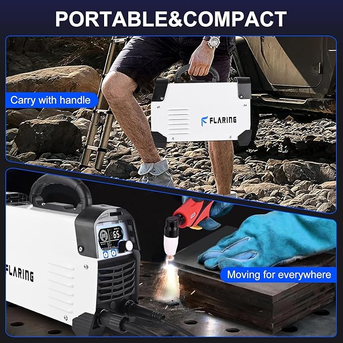 FLARING FC650D PLUS Plasma Cutter 65 AMP Touch Arc Plasma Cutter Machine 120/240V Dual Voltage, Digital Display, High Frequency IGBT Inverter, Post Air/2T/4T, 5/8" Clean Cut with Consumable