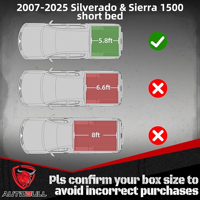 Hard Top Tri Fold Tonneau Cover Compatible with 2007-2025 Chevy Silverado & GMC Sierra 1500 5.8ft Bed (69.3"), Not for CarbonPro Bed, Alloy Steel and Fiberglass Made