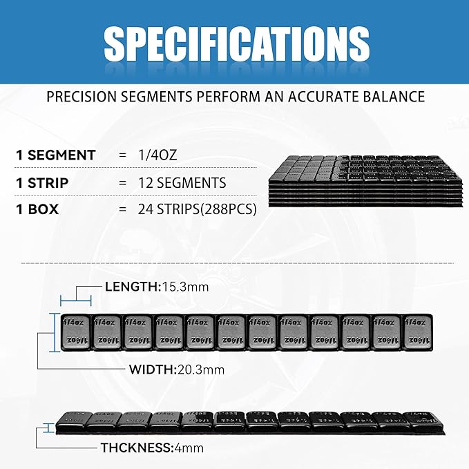 1/4 Oz Black Adhesive Backed Wheel Weights, Stick on Wheel Weights for Cars, Trucks, SUVs, Motorcycles, Low Profile (72 Oz Pack)