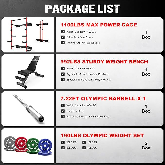 Folding Squat Rack, Wall Mounted Power Rack for Home Gym, Space Saving Multi-Functional Power Cage with Attachments