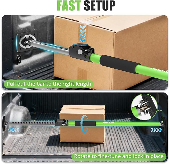 Adjustable Cargo Bars, 43" to 75" Non-Slip Truck Bed Divider, Cargo Bar for Pickup Truck Bed Cargo Bars for SUVs, Trailers, Vans, with Cargo Net Organizer and Divider Bar, 1-Pack