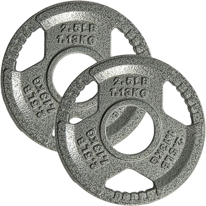 Yes4All Tri-Grip Handles Cast Iron Olympic Weight Plates, 2-Inch Weight Plates for Weight Lifting with Smooth and Durable Finish, Suitable for Strength Training Exercises (Single, Pair and Set)