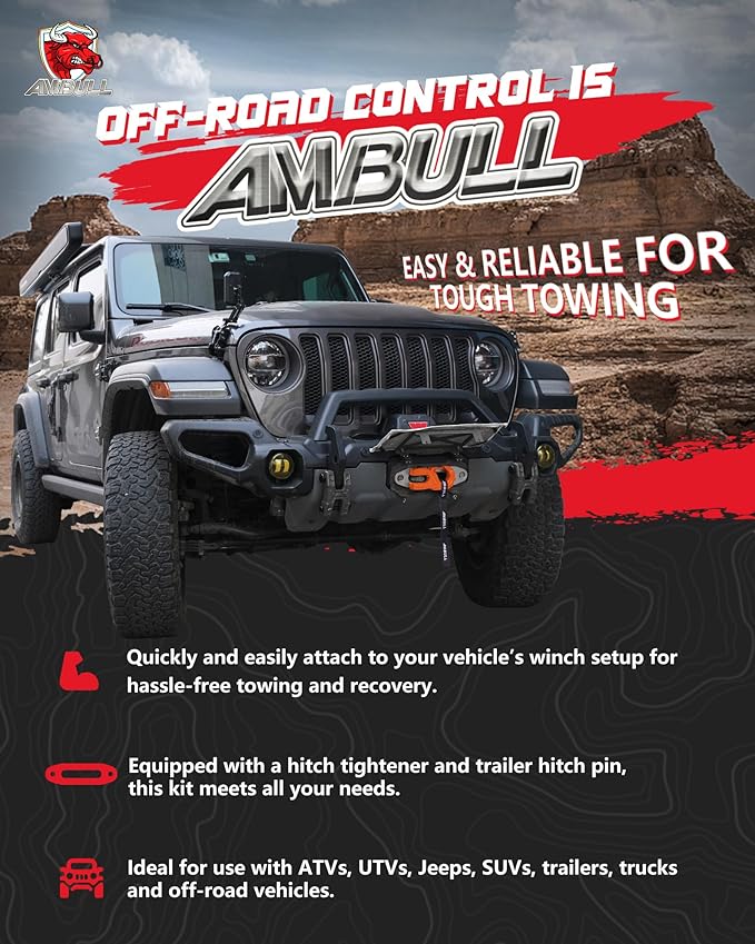 3/8" Tow Winch Hook with Cable Stopper, 10T Winch Hook, Upgrade Heavy Duty Forged Steel Winch Hook, 31967lbs Max Strength, Clevis Clip Hook Set for Synthetic Rope, Off-Road Vehicle, Orange