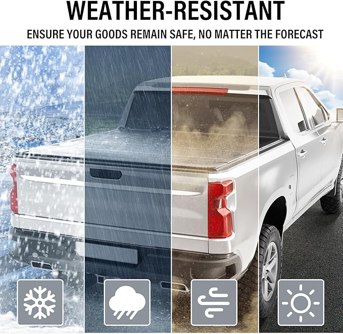 Hard Low Profile Quad-Fold Aluminum Truck Bed Tonneau Cover Compatible with 2019-2026 Chevy Silverado/GMC Sierra 5' 8" Bed (69.6")