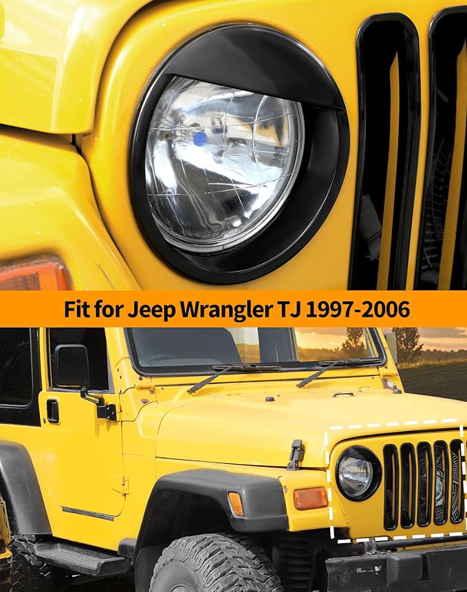 Hoolcar Grill Inserts Front Grille Mesh Cover Guard + Angry Eyes Front Headlight Trim Cover Frame for Jeep Wrangler TJ 1997-2006 Exterior Accessories, NO Mesh