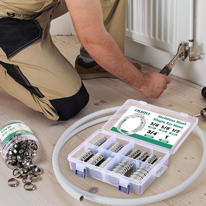 100PCS 3/8 Pex Crimp Ring,304 Stainless Steel Pex Cinch Clamps,Single Ear Hose Clamps for Pex Fittings Pipe Tubing