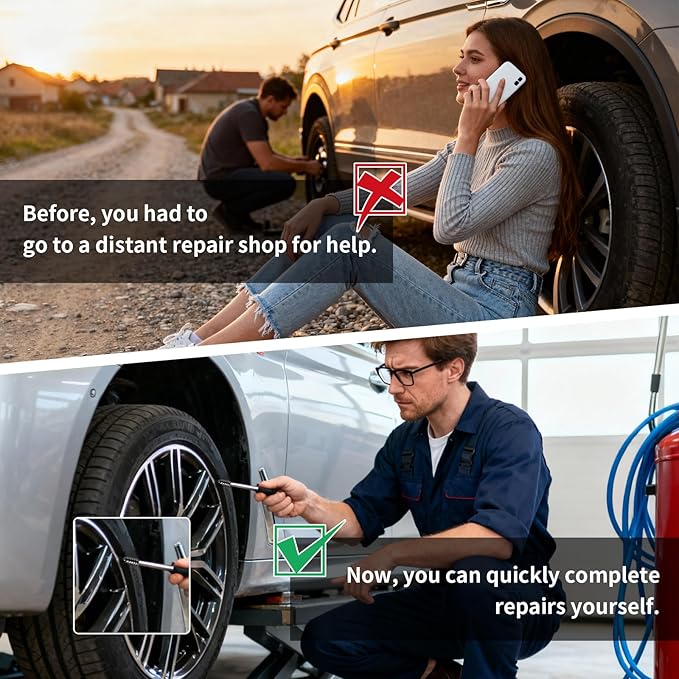 40 Pcs Tire Repair Rubber Nails Kit, Tire Repair Rubber Screws, Tire Screw Plug Fast Tool Self Service Tire Repair Nail Suitable with Box and Screwdriver, Tire Plugs Kit