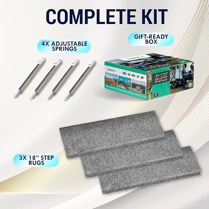 LATCH.IT RV Step Covers 3 Pack | 18-inch Wide Camper Step Covers Fit 8-11" Deep Stairs | Gray RV Stair Covers | Straight RV Step Carpet | RV Stair Carpet | Keep Your RV Cleaner with our RV Step Cover!