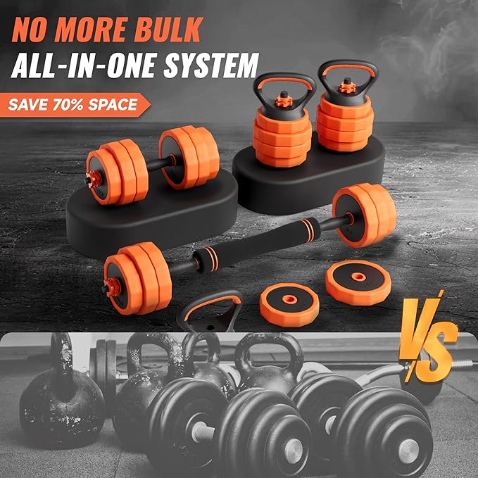 Adjustable Dumbbell Set (25/45/65lb) | Double Reinforced Locking | 5-in-1 Free Gym Weights Used as Barbell, Kettlebells, Push up Stand for Home Men Women