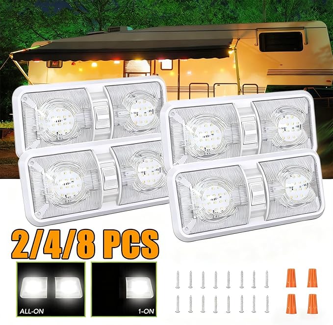 HAISTYLE RV LED Ceiling Double Dome Light Fixture with ON/Off Switch Interior Lighting for Car/RV/Trailer/Camper/Boat DC 11-18V Natural White (4PCS/ Double Dome)