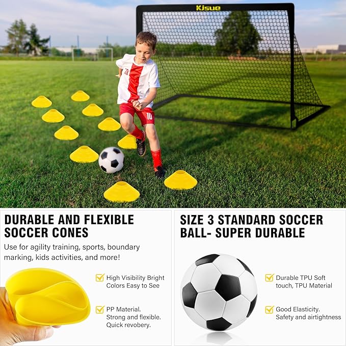 Kids Soccer Goals for Backyard Set, 2 of 6x4 ft Portable Pop Up Soccer Goal Training Equipment, Soccer Net with Target, Soccer Ball, Cones, Soccer Set for Kids Youth Toddler Sports Outdoor Games