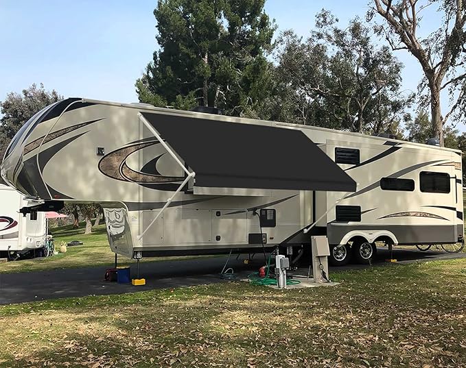 Leaveshade RV Awning Fabric Replacement Camper Trailer Awning Fabric Super Heavy Vinyl Coated Polyester 13'3''(Fit for 14' Awning)-Solid Black