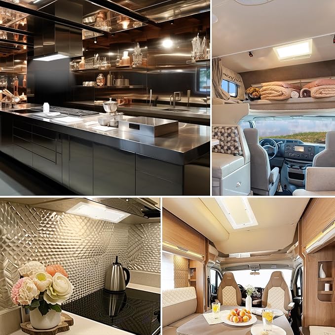 Miady RV Dimmable Lights Interior 1800 LM, 4 Color Temperature Warm Natural Cool White and Blue Ambient Lightting, 12V Volt Led Ceiling Dome Lights for Camper/Car/Trailer/Boat, 2-Pack