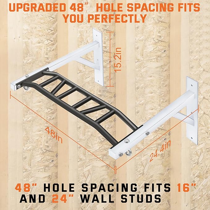 Upgraded-HWOOUSA Pull Up Bar Wall Mounted,Heavy Duty Multi Grip Bar with 14 Grip Positions,Space Saving Home Gym Equipment -Ideal for Garage,Outdoor Strength Training, Chin Up Bar,Supports to 600 Lbs