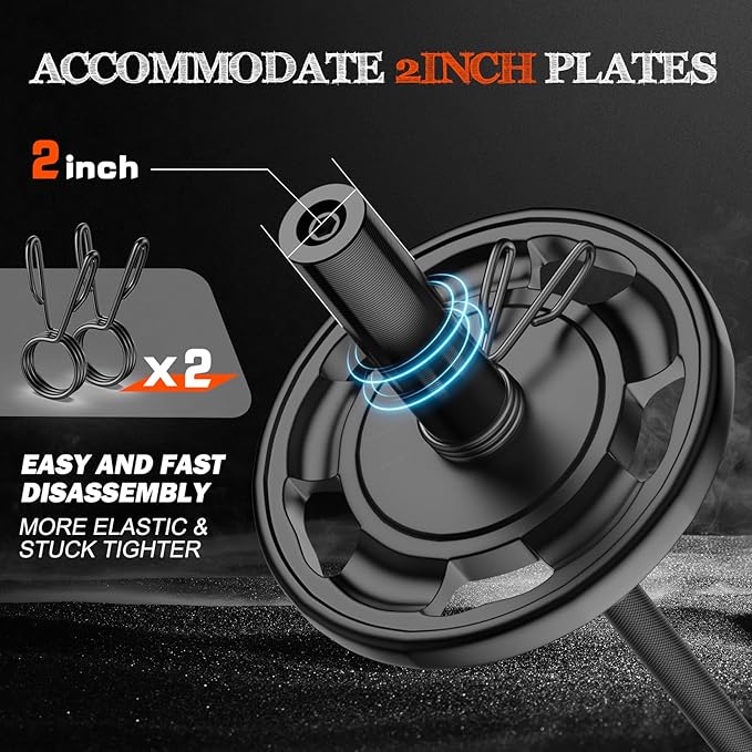 57" Olympic Barbell Bar, 2" Standard Straight Barbell Bars for Weight Lifting Bar for Bench Press/Squats/Hip Thrusts/Lunges/Biceps- Home Gym Weight Bar- 2 Spring Collars(500lb Weight Capacity)