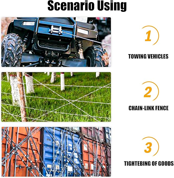 Come Along Winch 3 Ton Cable Winch Puller Double Rope 10Ft Heavy Duty Hand Puller Double Gear 6600LB with 2 Hooks Cable Ratchet Puller for Lifting Pulling