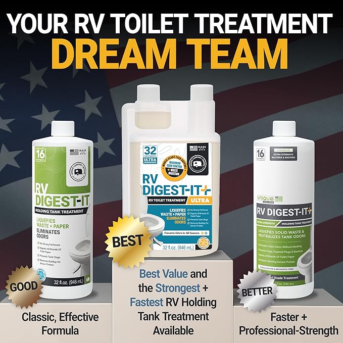 Unique RV Digest-It RV Toilet Treatment - Eliminates Odors at the Source and Liquifies Waste - 16 Uses Per Bottle 32 oz (3-Pack)