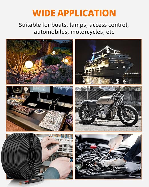 12 Gauge Wire, 12 AWG 2 Conductor Electrical Wire, Flexible/Oxygen-Free Tinned Copper/Stranded PVC 12/2 Cord for Automotive, Marine, LED Strips, Solar, RV, Lighting (30FT)