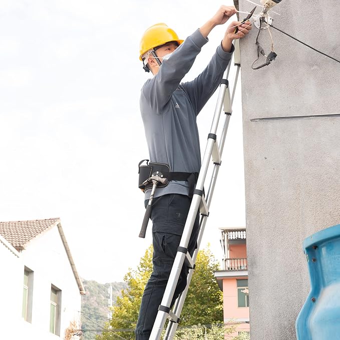 12.5FT Telescoping Ladder- Multi-Purpose Aluminum Extension Ladder Adjustable Compact Ladder for Household, RV, Outdoor, 330lbs Max Capacity