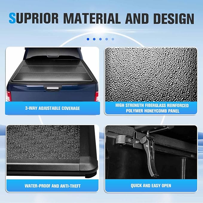 5 Ft(60'') Hard Folding Truck Bed Pickup Tonneau Cover for Toyota Tacoma 2016 2017 2018 2019 2020 2021 2022 2023 2024 2025 Fiberglass and Waterproof Fleetside Bed, Tri-Fold Style