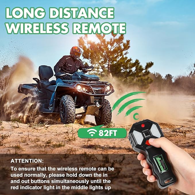 STIMULATER 3000lb ATV Winch with Synthetic Rope,Electric Winch 12V, with Wireless Remote Control and Manual Switch, with Hawse Fairlead,IP67 Waterproof,Suitable for Most Trailer, Boat and ATV Winch