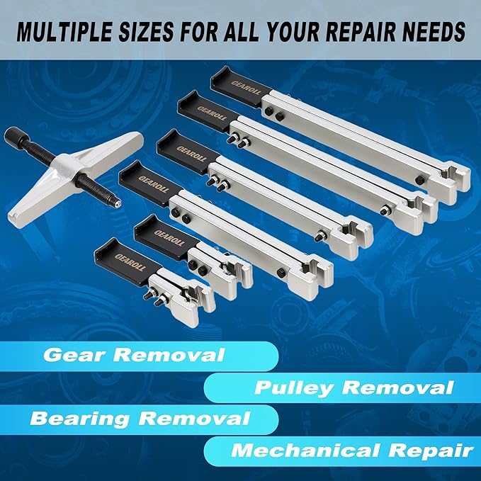 3 in 1 Gear Puller Set, 8pcs 2 Jaw Bearing Flywheel Puller Kit with Reversible Jaws, Cr-V Steel Heavy Duty Pulley Puller Tool for Pulley Gear Bearing Flywheel Removal