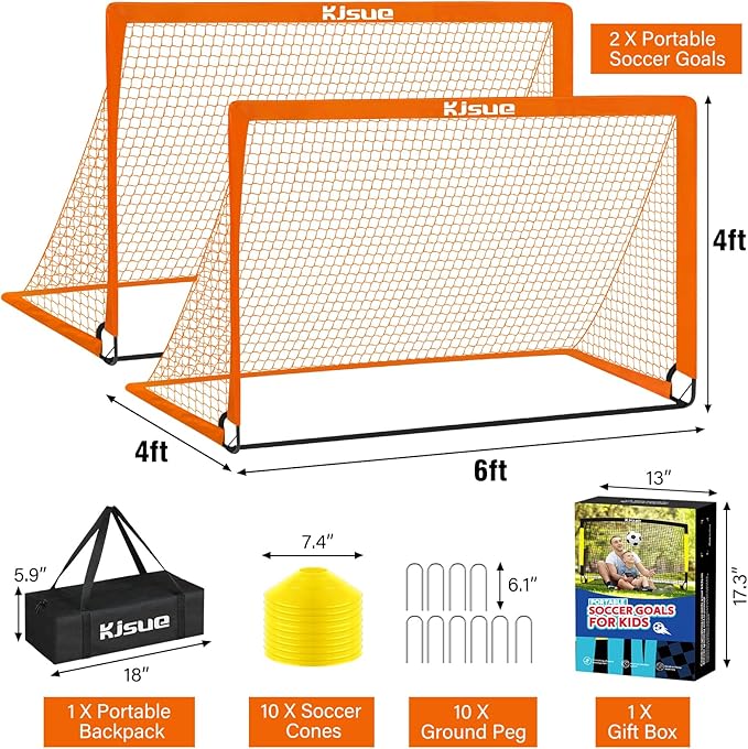 Kids Soccer Goals for Backyard Set, 2 of 6x4 ft Portable Pop Up Soccer Goal Training Equipment, Soccer Net with Target, Soccer Ball, Cones, Soccer Set for Kids Youth Toddler Sports Outdoor Games