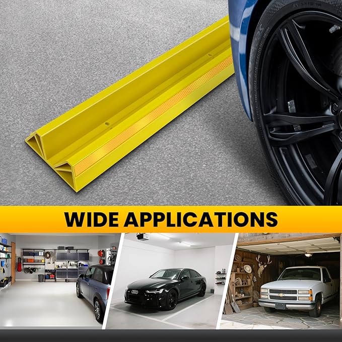 2 Pcs 18'' Parking Car Wheel Stopper for Garage with 2 Installation Methods, Heavy Duty Tire Stops with Reflective Tapes, Car Parking Aids for Garage, Yellow