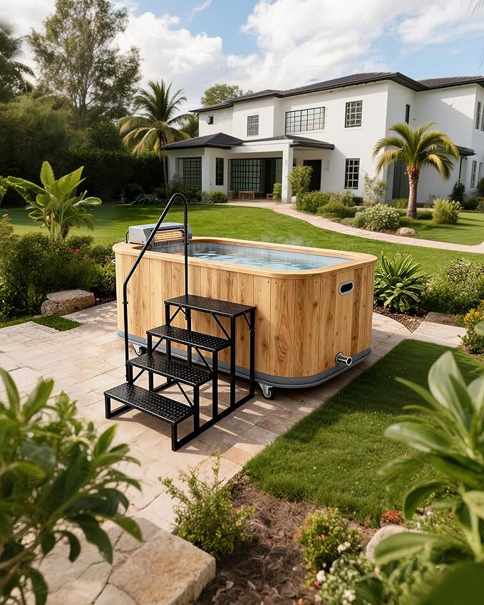 RV Steps with Handrail|4 Step Hot Tub Spa Steps|Update 3.0 Outdoor RV Stairs with Anti-Slip Pedals|RV Ladders for Travel Trailers|Heavy Duty Camper Steps for Camper, Porch, Spa