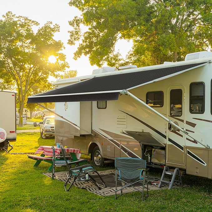 HBN RV Awning Fabric Replacement, 19'2" Fabric Length for 20' Awning, Heavy-Duty Vinyl, Weather Resistant, Universal Outdoor Canopy for RV, Trailer, and Motorhome Awnings - Black