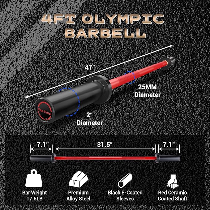 GaveeLife Olympic Barbell, 7FT/4FT Weight Bar For Weightlifting and Powerlifting 45lb, Olympic Bar for 1500lbs/700lbs/500lbs Capacity, Weight Bar Fit 2” Standard Weights