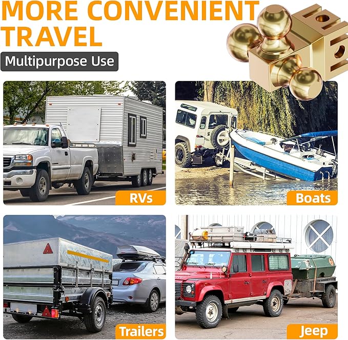 LOCAME Adjustable Trailer Hitch, Tri-Ball(1-7/8'', 2'', 2-5/16''), Fits 2 Inch Receiver, 8 Inch Drop Hitch, 17000 LBS GTW, Heavy Duty Trailer Hitch for Truck, Gold, LC0081