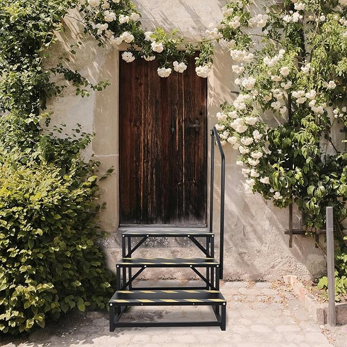 3 RV Step Stairs,Hot Tub Steps with Handrail,Portable Step Ladder for Travel Trailer,Camper,Porch,Pet Stair,Outdoor Stairs with Non-Skid Tapes