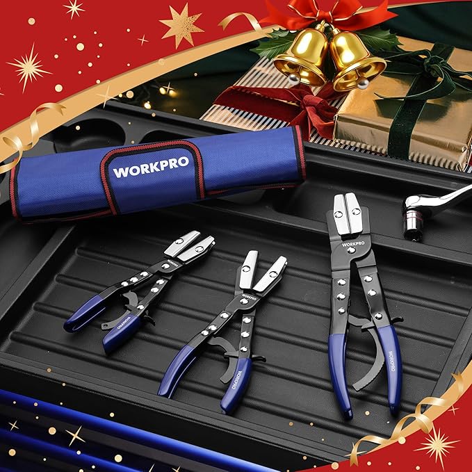 WORKPRO 3-Piece Ratcheting Hose Pinch Off Pliers Set, 8", 10", 12" Locking Hose Pinch Pliers Set with Storage Bag - for Radiator, Coolant, Automotive, Fuel Lines