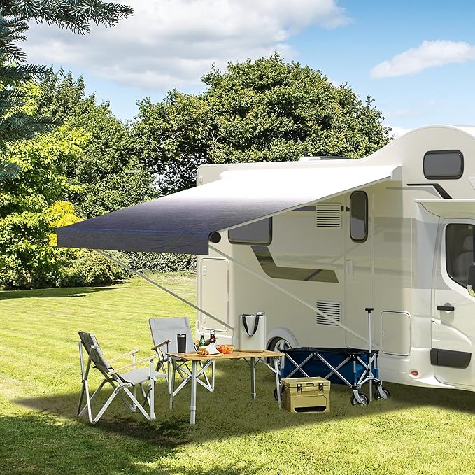 Richeer RV 18' Awning Fabric Replacement, 16.2oz Heavy Duty Advanced Vinyl Weatherproof and Ultraviolet Camper Awning Fabric, Camper Trailer and Motorhome Universal Outdoor Canopy - Blue Fade
