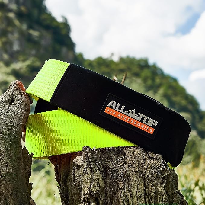 ALL-TOP Tree Saver Strap 3in x 8ft Certified 36000Lbs Break Strength, Emergency Recovery Tow Strap Winch Extension Rope with Oversize Carry Bag(Green)