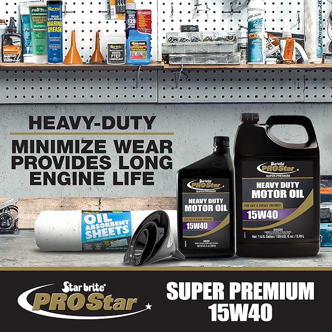 STAR BRITE Pro Star Super Premium Motor Oil SAE 15W-40 - High Performance, Heavy-Duty Engine Protection - Meets API CI, CJ-4, & More - 32 OZ