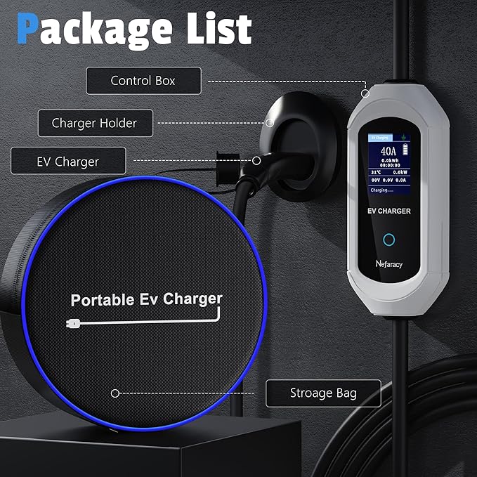 Level 2 Charger for with Tesla 40 Amp Without NACS Adapter, Portable EV Charger for with Tesla, Electric Car Chargers for Model Y/3/S/X, LCD Display & App Control(240V, NEMA14-50 Plug, 25+2FT Cable)