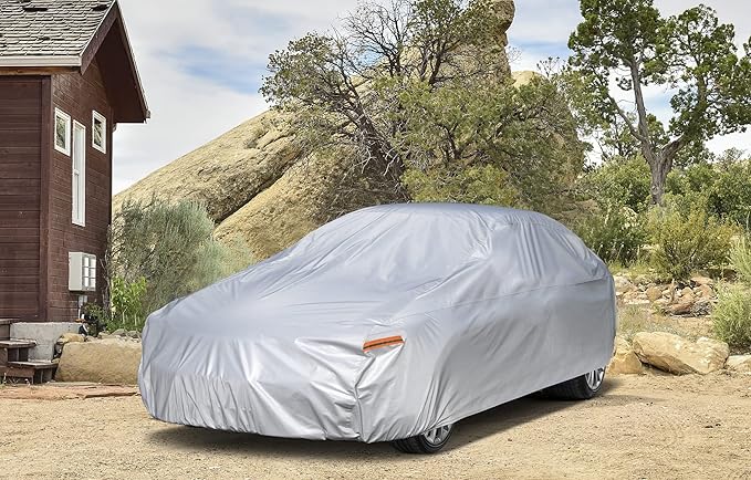 Kayme Car Cover Waterproof All Weather for Large Sedan,Outdoor Cover Fit for Ford Crown Victoria, Cadillac DTS, Grand Marquis, Lincoln Continental Town Car, Chevy Impala Caprice (209 to 218 inch)