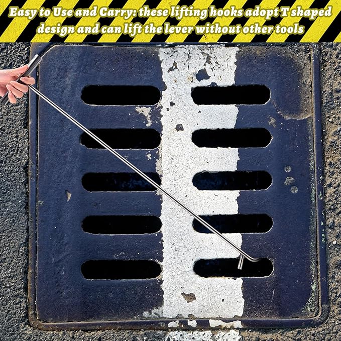 Zonon 4 Pack 31" Silver Fifth Wheel Puller 5th Wheel Pin Puller for Semi Truck Cotter Spring Pulling Tool Solid Steel Dock Hooks Portable Type Lifting W Hook for Pulling Storm Drain Manhole Covers