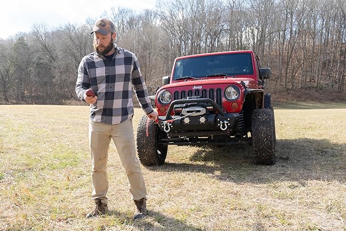 Warrior Winches Gladiator 8000lbs 12v Electric Winch with Wired/Wireless Remote with Synthetic Rope, for Truck, Boat Trailer, Jeeps, SUVs, 4x4, Trailer Winch, with Hawse Fairlead, IP68 Waterproof