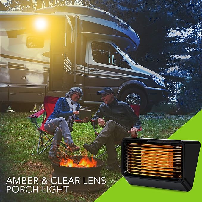 Leisure LED 2 Pack RV Exterior Porch Utility Light 12v 280 Lumen Lighting Fixture. Replacement Lighting for RVs, Trailers, Campers, 5th Wheels Black Base, Clear and Amber Lens (Black, 2-Pack)