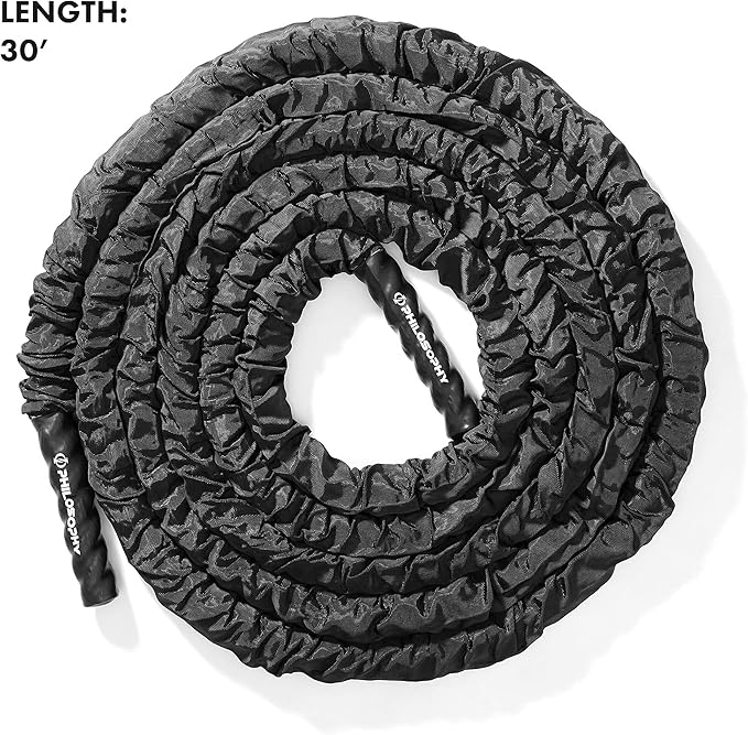 Philosophy Gym Exercise Battle Rope with Cover and Anchor Kit for Fitness Training, Conditioning
