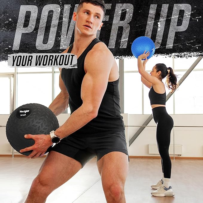 Yes4All Slam Balls, 10-40lb Weighted Ball Weight, Durable PVC Sand Filled Workout Dynamic Slam Ball for Core Strengthen