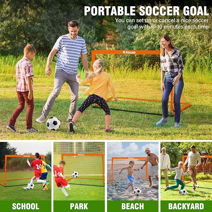 Kids Soccer Goals for Backyard Set, 2 of 6x4 ft Portable Pop Up Soccer Goal Training Equipment, Soccer Net with Target, Soccer Ball, Cones, Soccer Set for Kids Youth Toddler Sports Outdoor Games