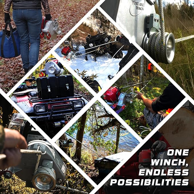 Portable Winch PCW4000-A Gas-Powered Capstan Winch with Accessories - 2,200 lbs Pulling Capacity Winch, Honda GX-50 Engine Portable Gas Winch for Hunting, Logging, and Towing